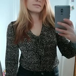 Animal print and mesh blouse
